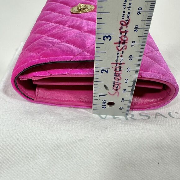 Versace La Medusa Velvet Quilted Leather Wallet On Chain Clutch Fuchsia NWT - Picture 12 of 12